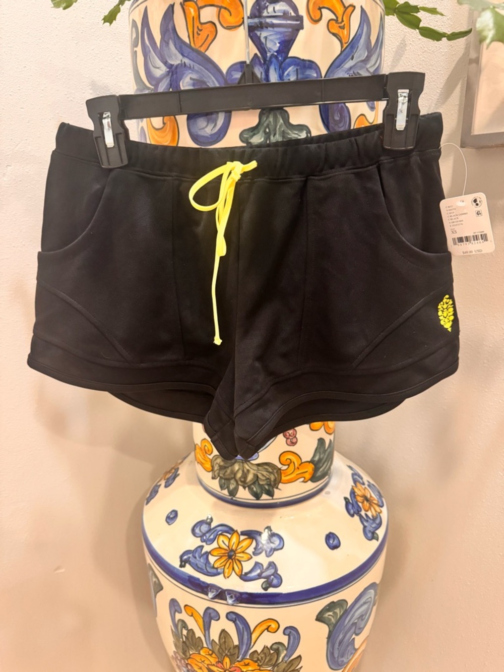 Black FP Movement Women’s Active Drawstring Shorts with Neon Yellow Accent